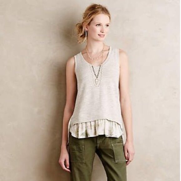 Anthropologie Deletta Dava Gray Floral Layered Tank Top XS - Picture 1 of 5
